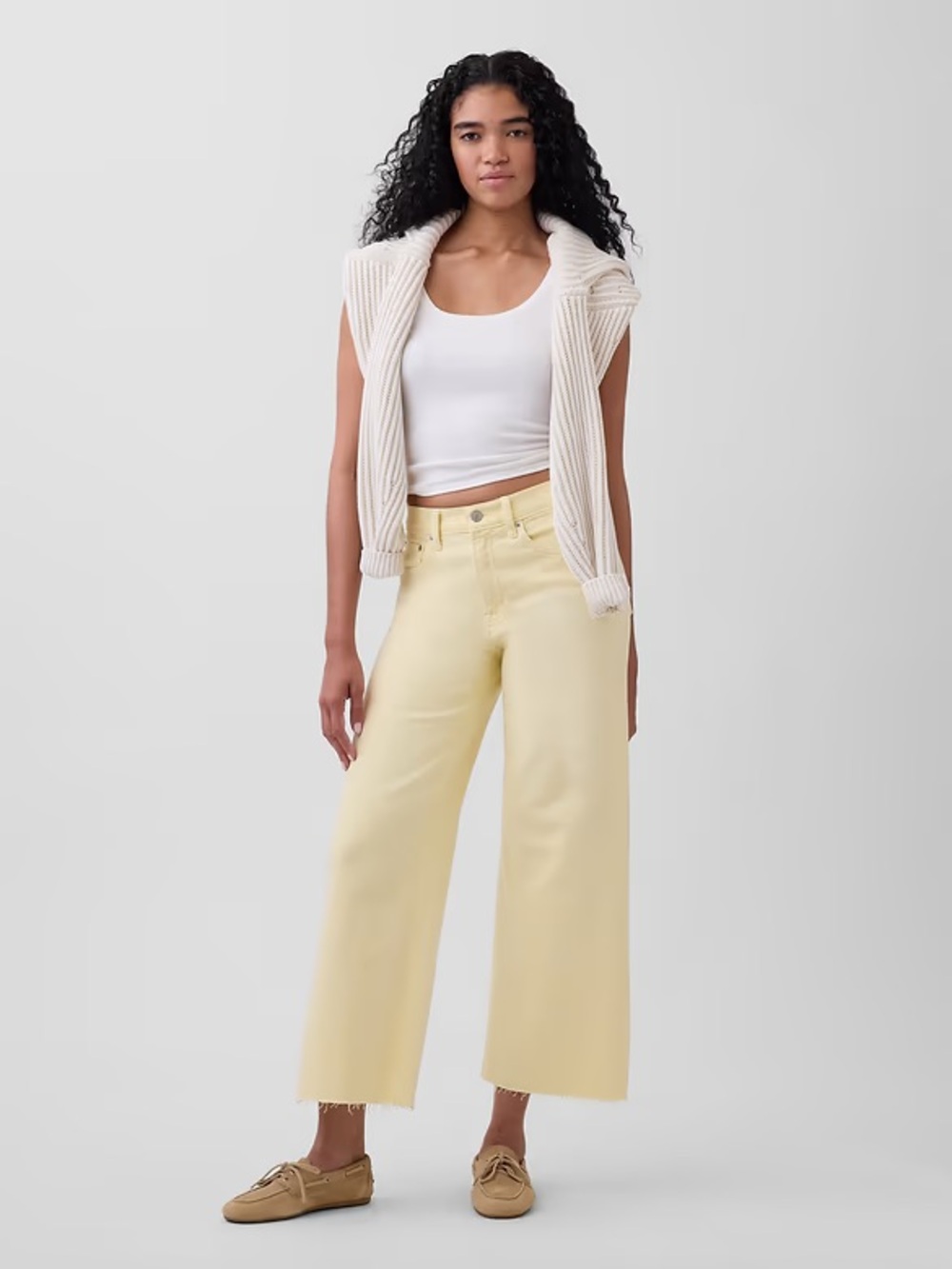 Ann Taylor Butter Yellow Capri wide leg size 6 with stretch